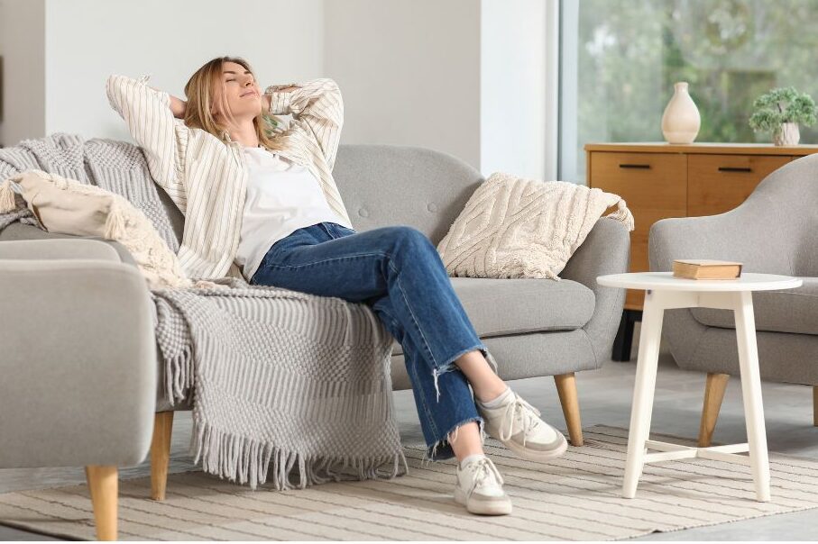 stay at home mom relaxing at home building her own version of the soft life on a budget