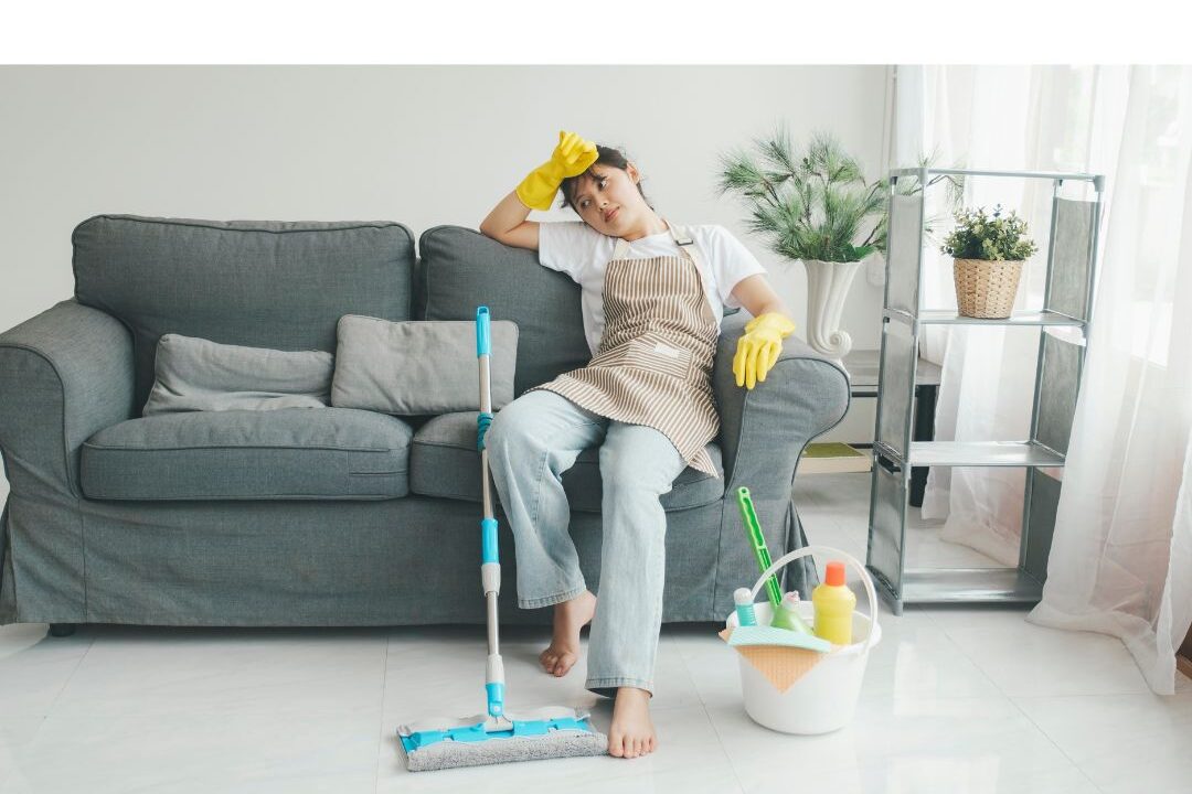 Stay-at-home mom tired from house chores, common myths about soft life for Stay-at-Home Moms