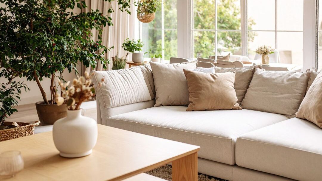a minimalist beige living room illustrating the soft life lie social media tells moms