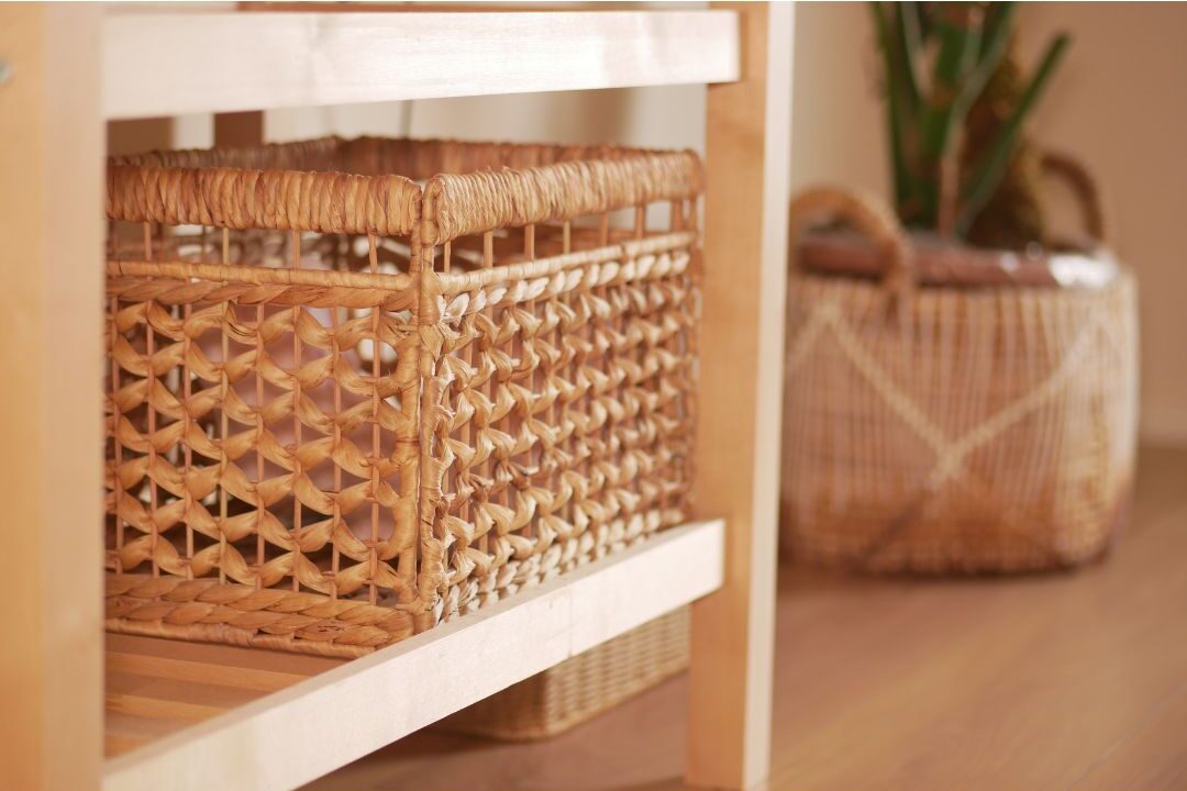 using a bedroom basket for items belonging in other rooms