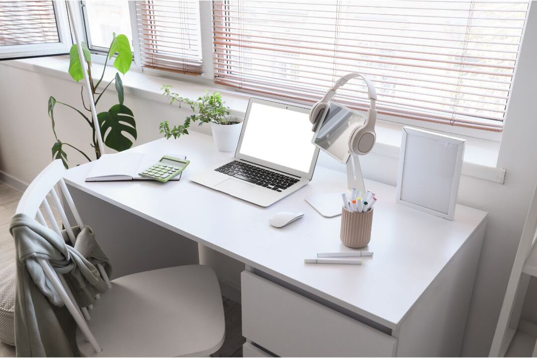 a beautifully clean home office workspace establishing clear boundaries between work and rest