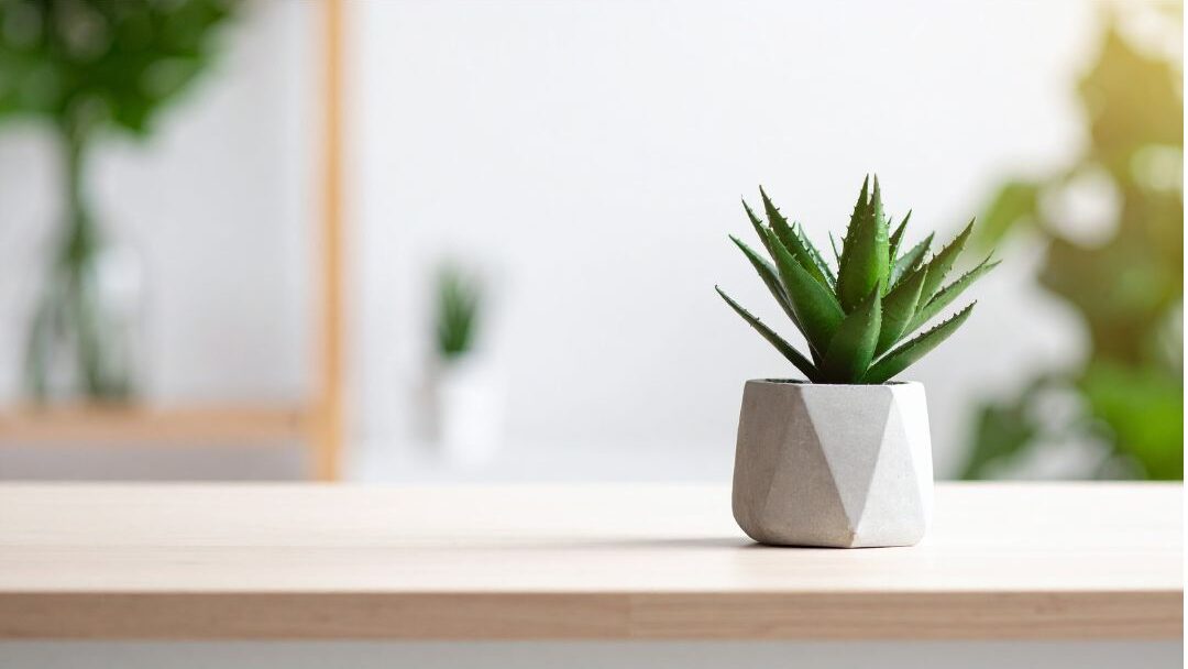 small desk plant adding greenery to a compact mom home office