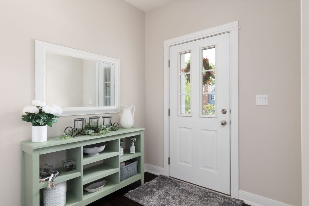 using a console table tray for keys and mail