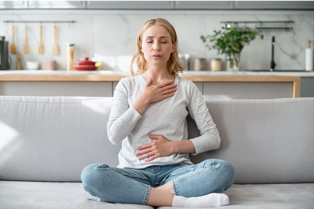 following a quick guided breathing exercise on a mobile phone