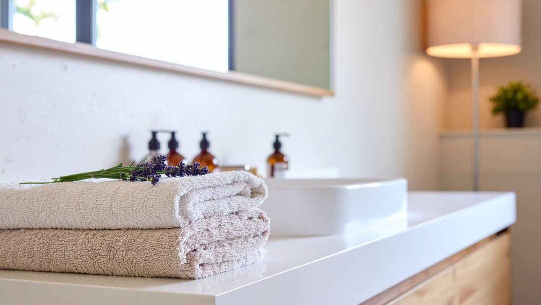 a minimal bathroom counter creating a spa-like luxurious feeling at home