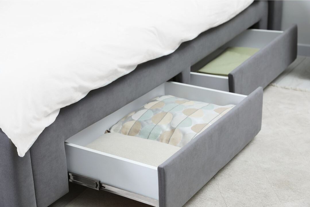 minimalist bedroom desk with hidden storage for a clutter-free room