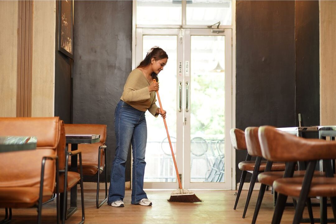 doing a quick floor sweep in high traffic areas
