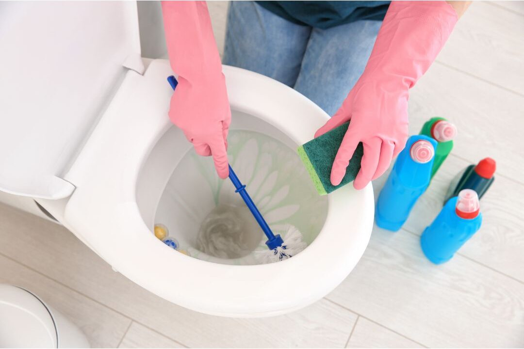 cleaning around the toilet base to fix one of the sources of why a home always smells bad