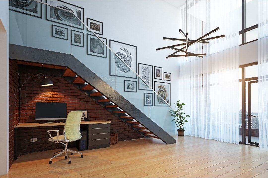 under stairs nook as a creative small home office idea for moms