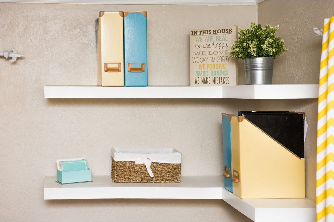 using vertical storage to keep countertops and floors clutter free