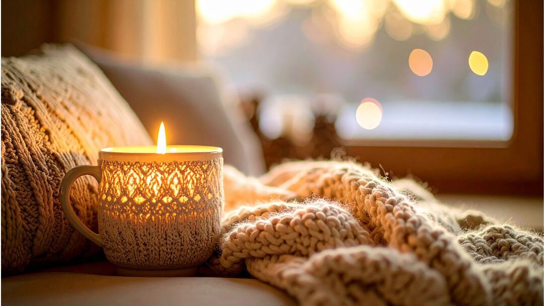candle and warm light creating a sensory luxurious feeling at home