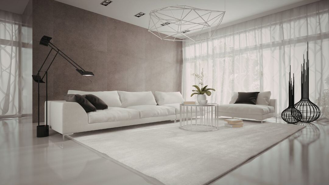 bright uncluttered minimalist living room with warm light and linen sofa avoiding decor mistakes that make homes look cluttered