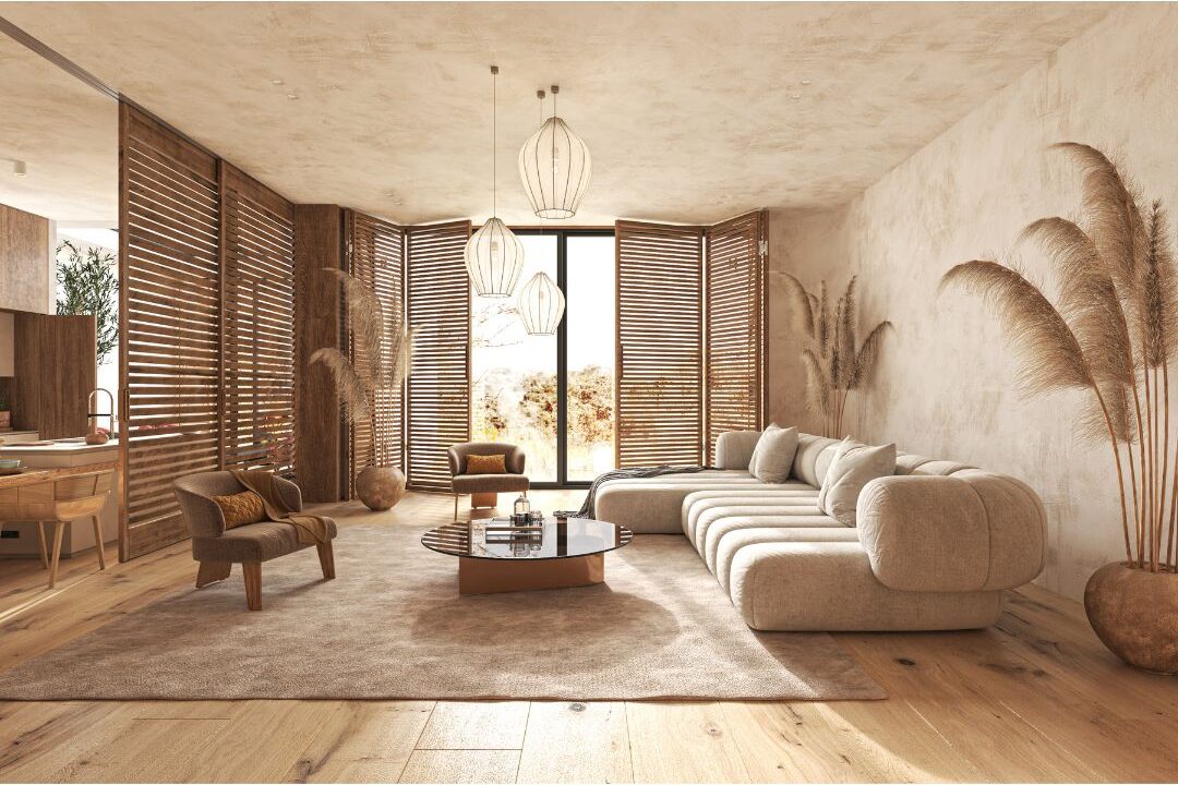elegant sunlit living room with cream linen sofa and wooden coffee table showing that elegant living doesn't mean expensive