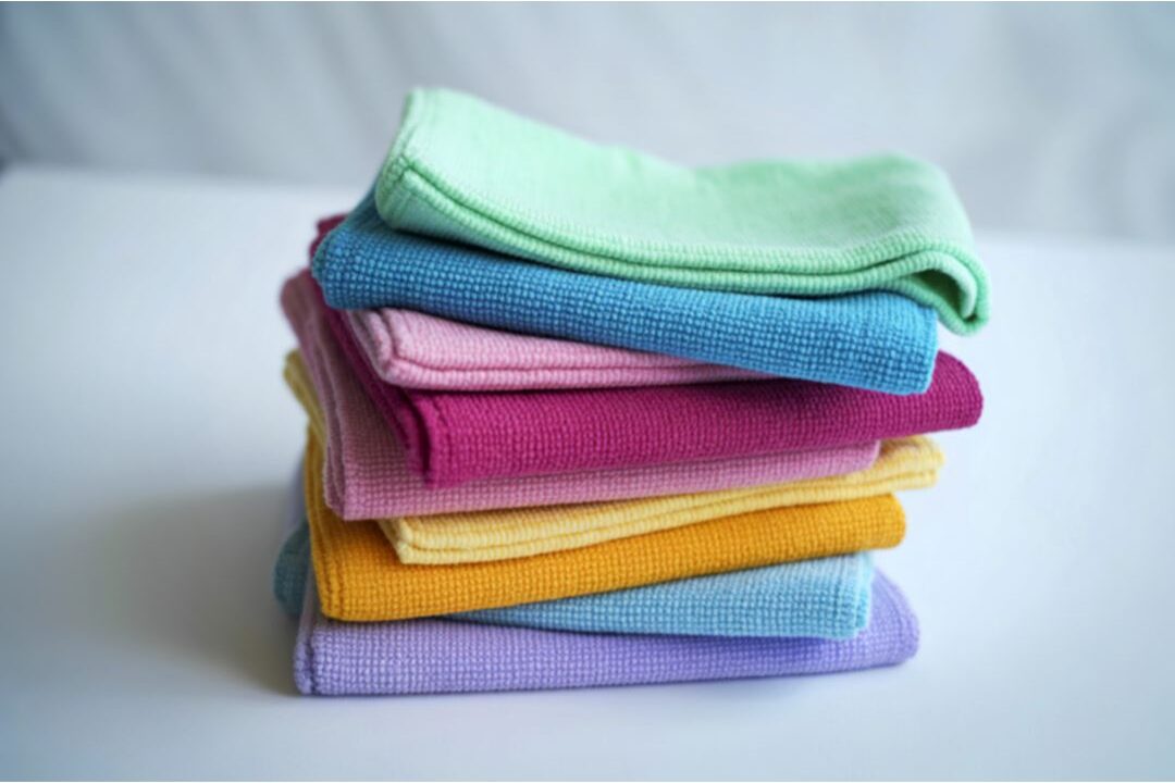 stack of white folded microfiber cloths as a smart alternative to stop wasting money on these household items