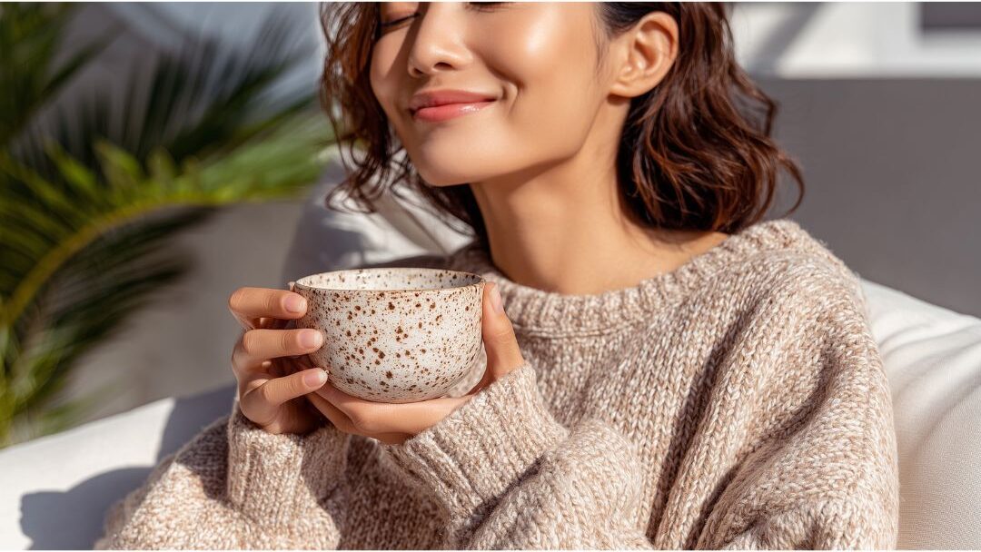 woman enjoying coffee in a quiet café peacefully representing financial autonomy