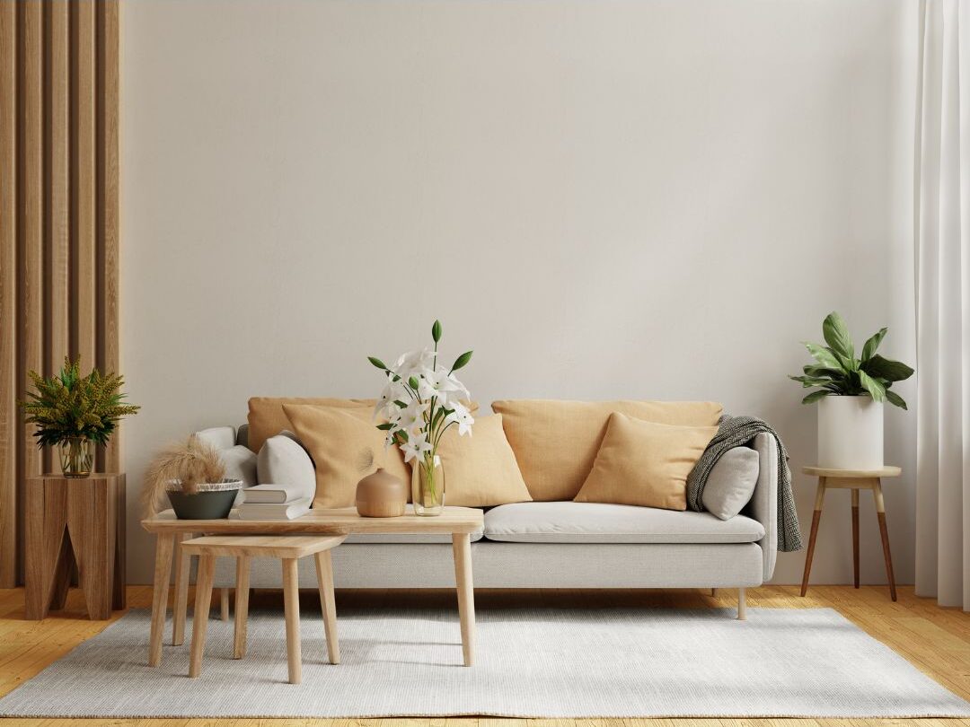 cozy bright living room with soft beige walls and natural sunlight creating mental calm