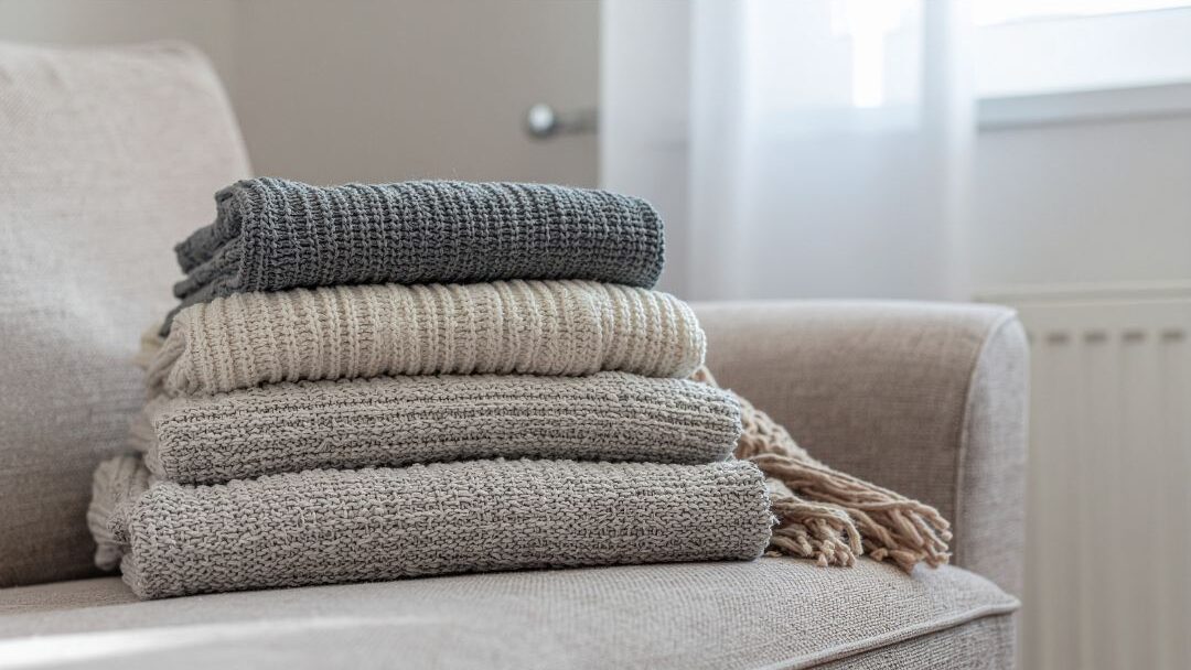 clean living room couch with folded throw blanket showcasing a nightly living room reset
