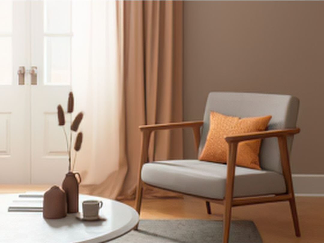 warm sunlit corner with comfortable chair and full length linen curtains demonstrating that elegant living doesn't mean expensive