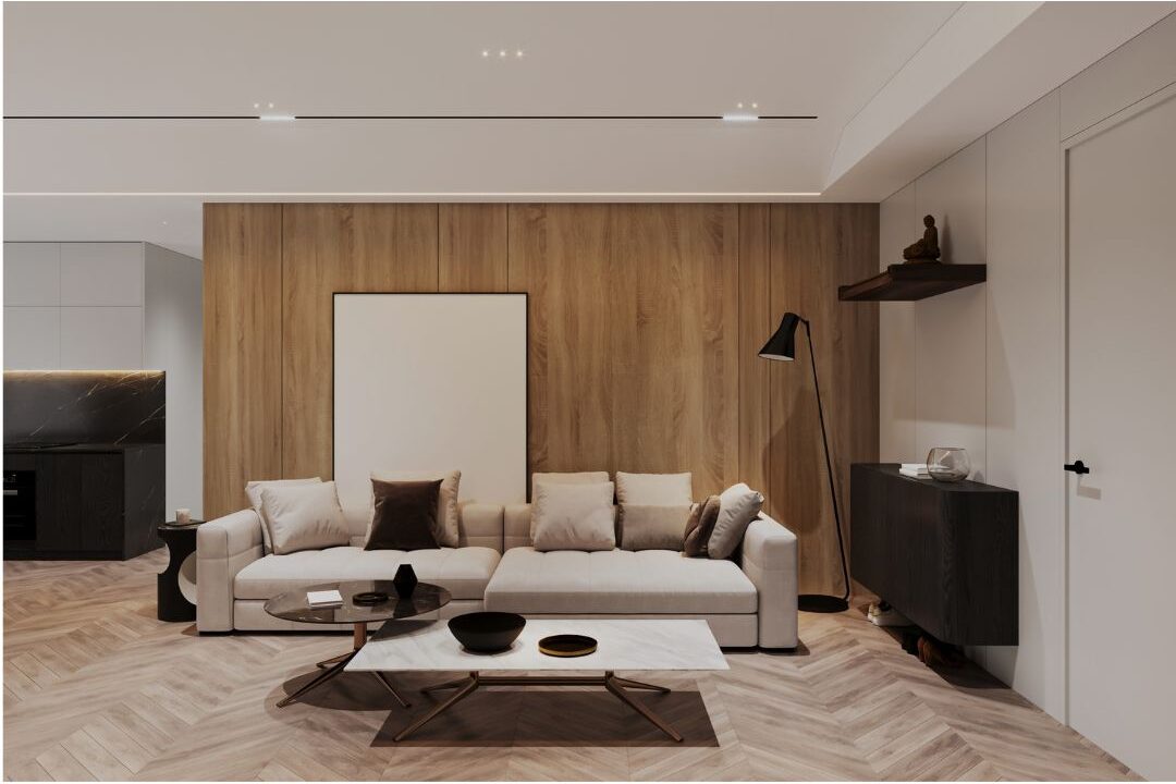 bright modern living room with warm wood accents displaying 70 budget-friendly home upgrades that are actually worth it