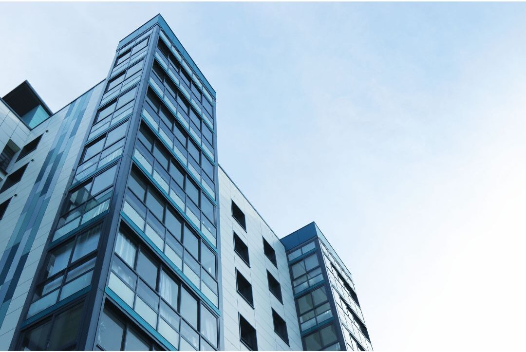 modern commercial real estate building shot on sunny day