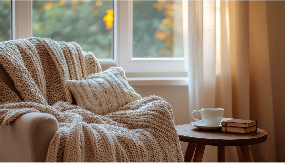 cozy armchair with a folded wool throw blanket exploring 75 things every elegant home has