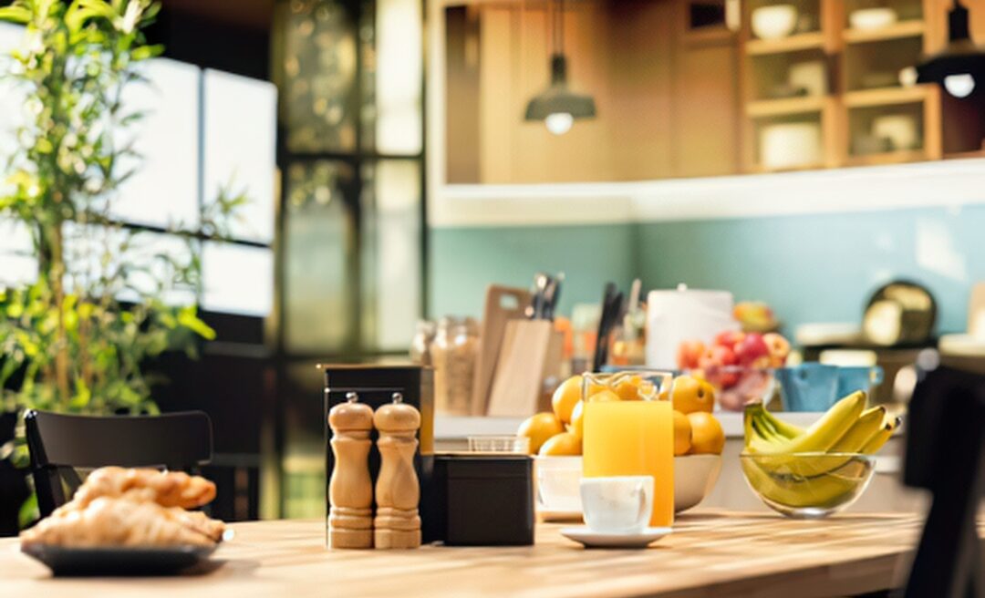clean organized kitchen counter in warm morning light creating functional daily routines