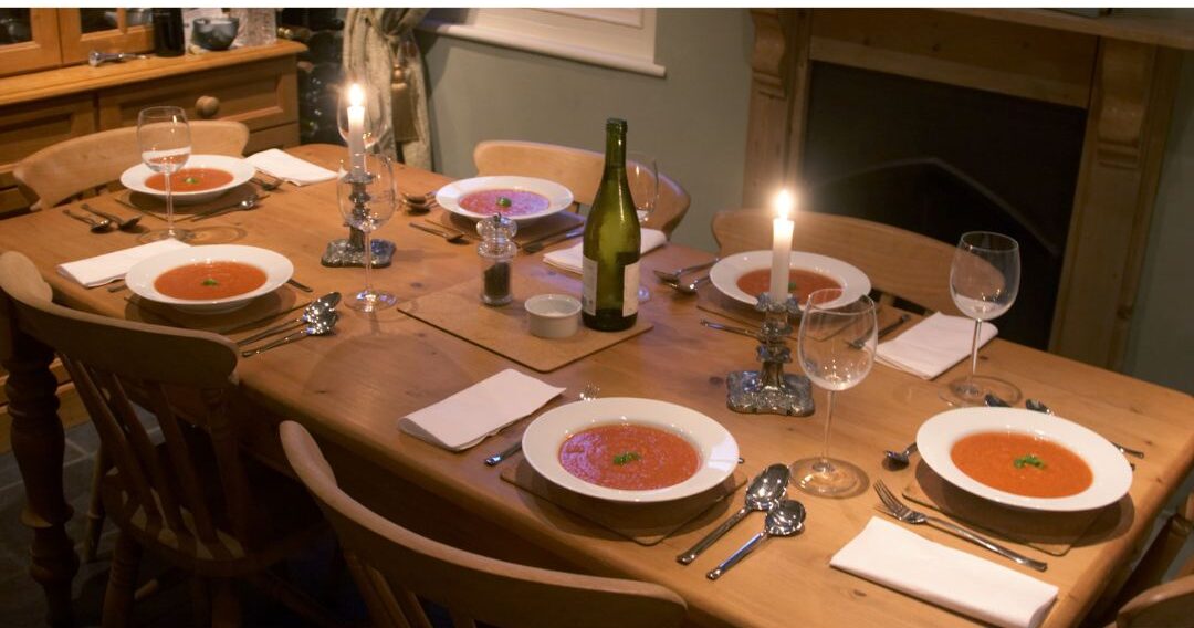 evening family dinner table setup