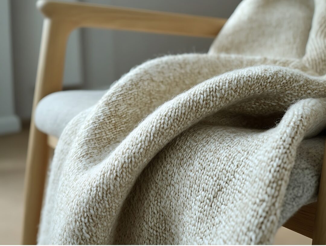 soft faux shearling fleece throw draped over wooden rocking chair