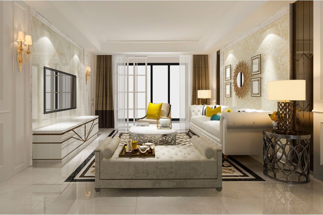 clean organized modern living room with pristine furniture