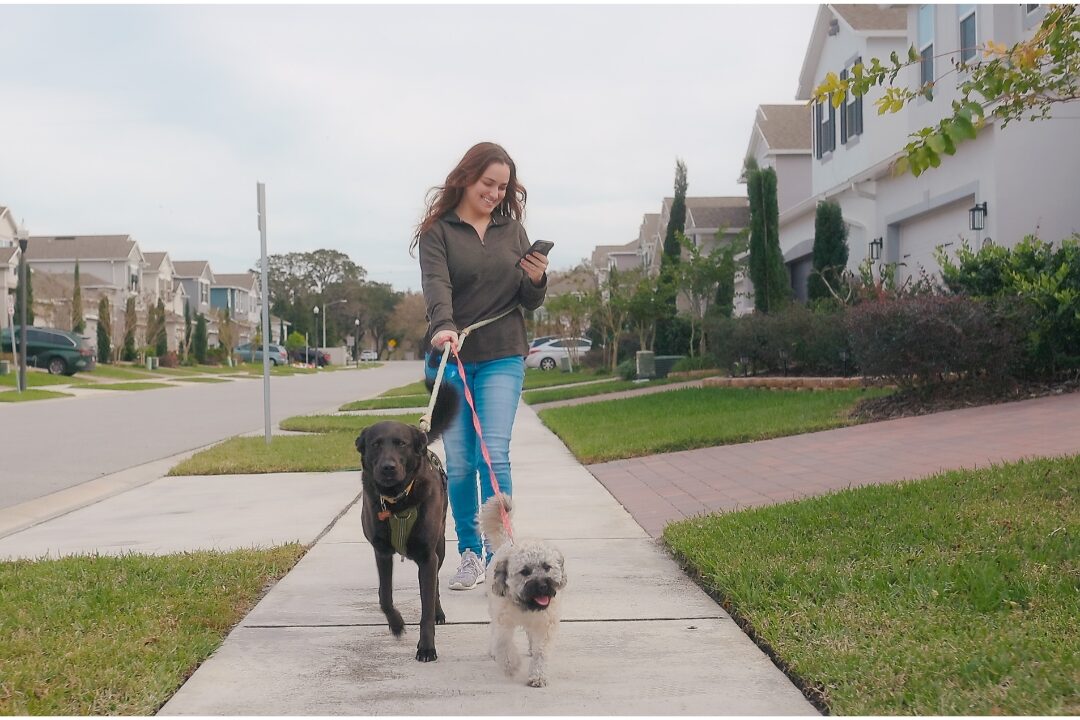 woman taking a peaceful walk outdoors in neighborhood during late afternoon discovering how to separate work life from home life