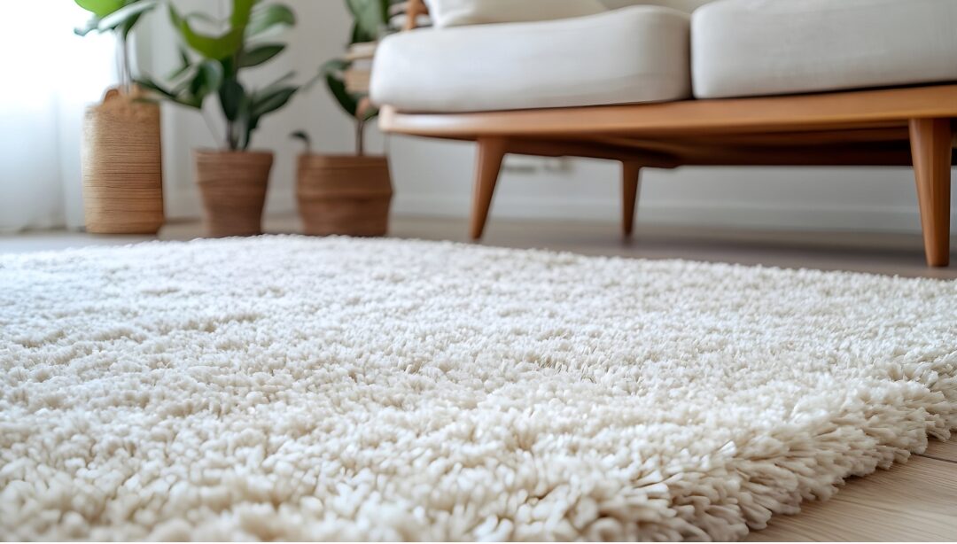 small soft wool rug layered diagonally over large natural jute floor rug
