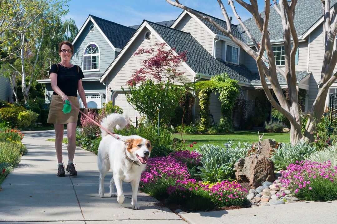 woman walking on peaceful tree-lined neighborhood sidewalk showcasing 45 daily habits that make life easier
