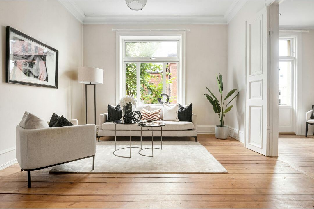 neutral washable area rug in sunny living room space