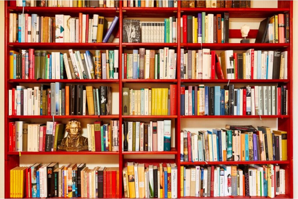 overcrowded bookshelf filled with tightly packed books displaying the one shelf that makes every house look messy