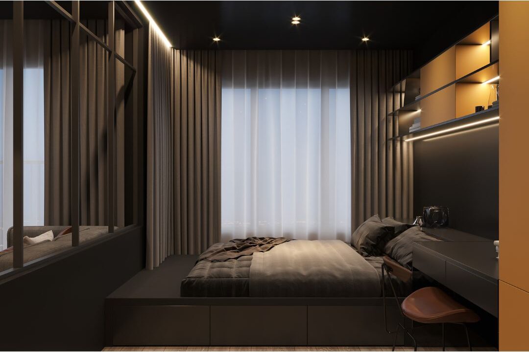 cozy bedroom with dark moody accent wall behind headboard featuring 70 budget-friendly home upgrades that are actually worth it