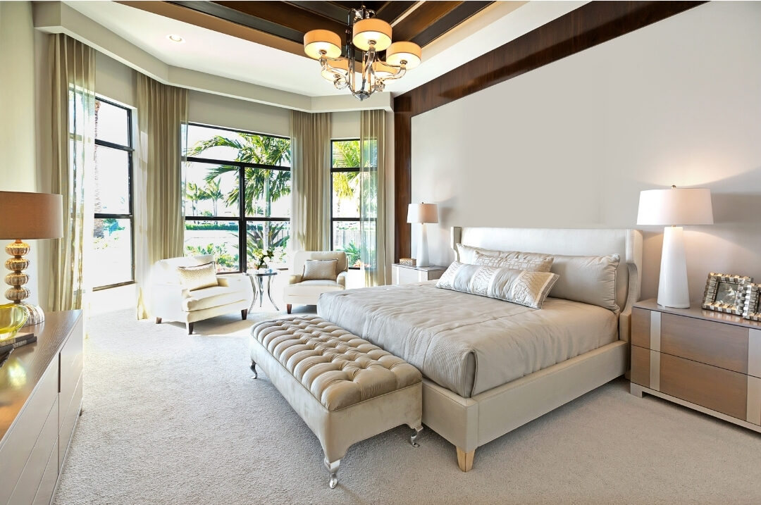 serene master bedroom view showing clean surfaces and cozy lighting