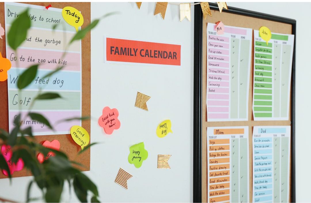 structured family vision board hanging on clean study wall