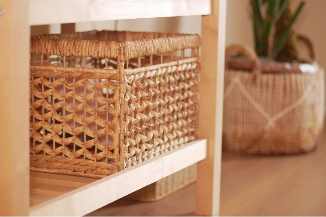 woven rattan storage baskets with lids in neat living room